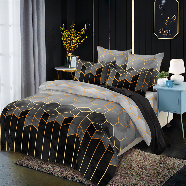 V888-ELOSUNG20762-202503030952-00 Geometric Print Duvet Cover - 3 Piece Grey Ombre Bedding Set Quilt cover 230x230cm-Pillow cover 51x76cm - Image 1