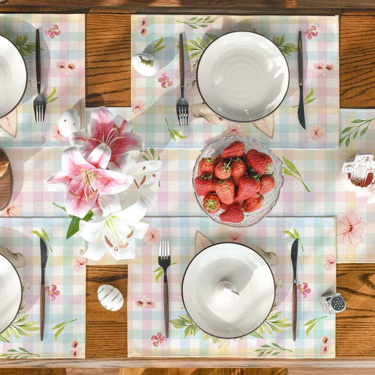 V888-ELOSUNG20833-202503051035-00 Easter Cotton-Linen Placemats - Set of 4 Anti-Stain Table Mats(Style 9) - Image 1