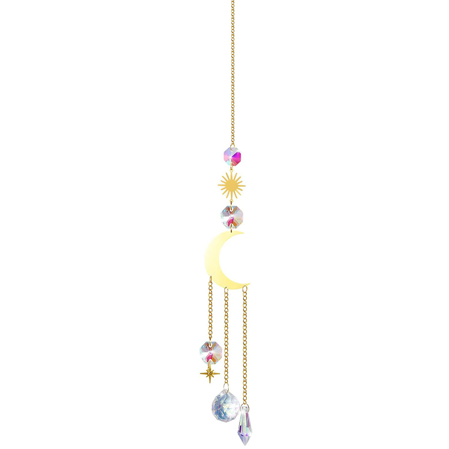 V888-ELOSUNG20897-202503111132-00 (Style 4) 4 pcs Crystal Wind Chimes-Sun Catcher Star Moon Dream Catcher for Window 32cm - Image 1