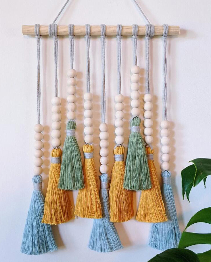 V888-ELOSUNG20901-202503111145-00 Colorful Tassel Wall Hanging-Wooden Beads Boho Tapestry Home Decor (Light Blue) - Image 1