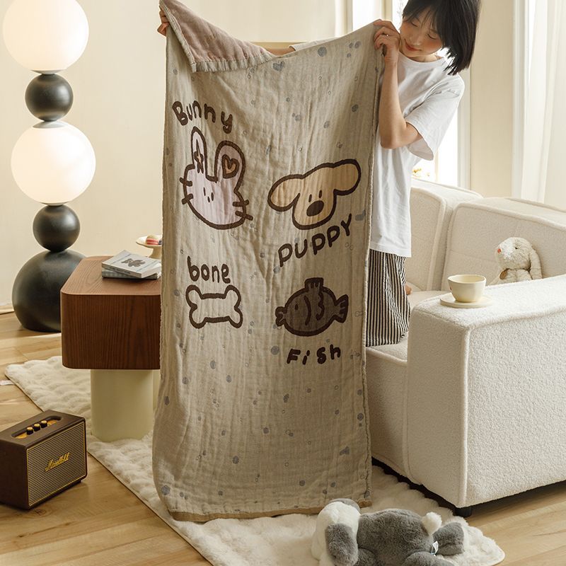 V888-ELOSUNG21144-226723-00 Brown animals Pattern Soft and Absorbent 4-Layer Cotton Bath Towel for Adults and Children | Cartoon Design | 80*160 cm | Perfect for Bathing and Lounging - Image 1