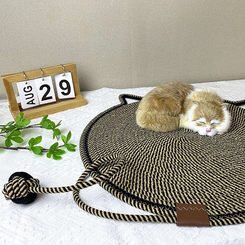 V888-ELOSUNG21196-227304-00 3 Pcs Black And Brown Durable Cat Scratching Mat with Attached Toy Ball - Washable and Multi-Functional, Ideal for Cats' Scratching and Sleeping - 50cm Diameter - Image 1