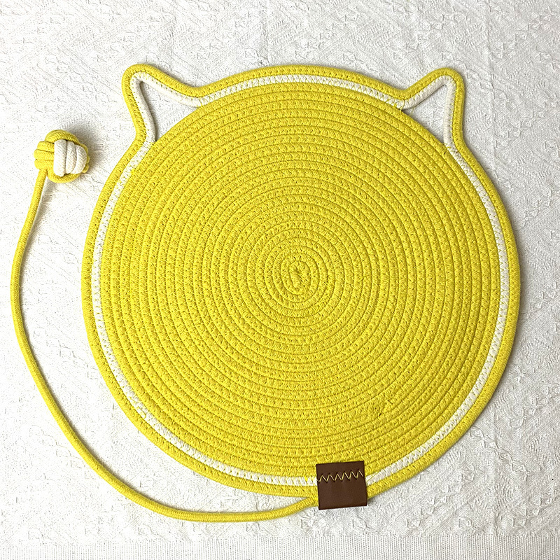 V888-ELOSUNG21200-227308-00 3 Pcs Yellow Durable Cat Scratching Mat with Attached Toy Ball - Washable and Multi-Functional, Ideal for Cats' Scratching and Sleeping - 50cm Diameter - Image 1