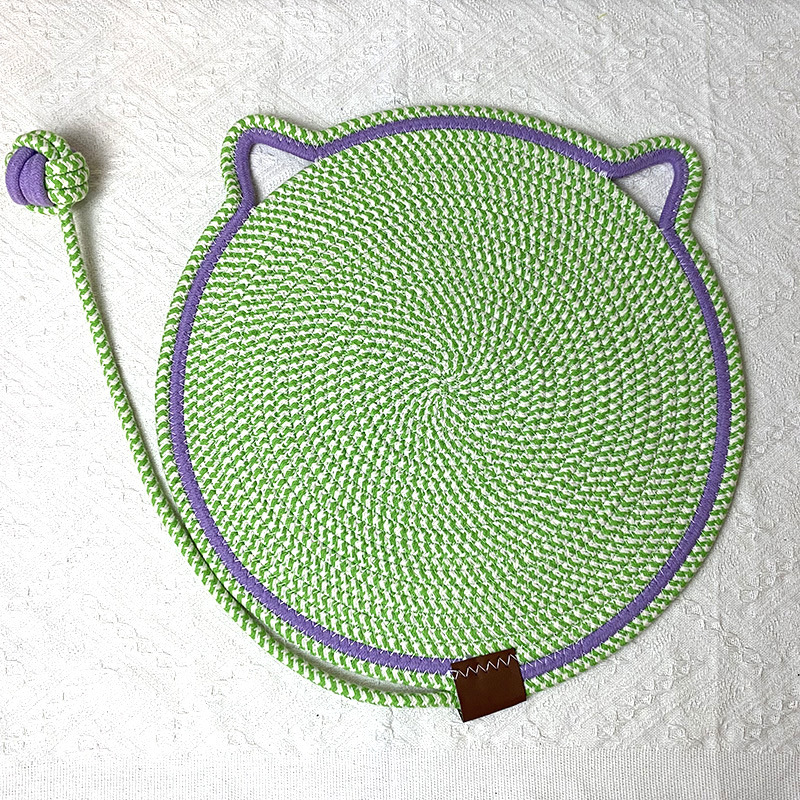 V888-ELOSUNG21203-227311-00 3 Pcs Green Durable Cat Scratching Mat with Attached Toy Ball - Washable and Multi-Functional, Ideal for Cats' Scratching and Sleeping - 50cm Diameter - Image 1