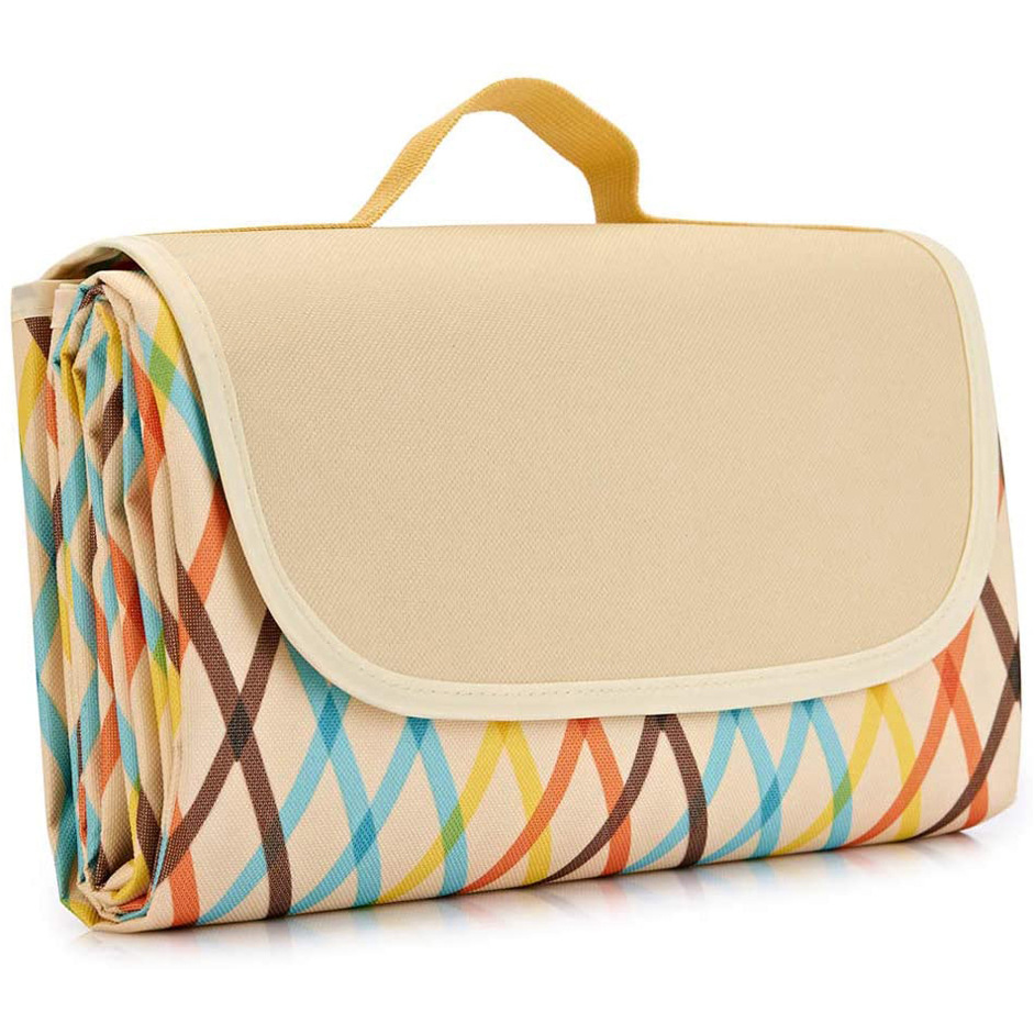 V888-ELOSUNG21267-202502241545-00 Yellow Stripes Stitching Premium Picnic Mat - Extra Thick & Waterproof Oxford Cloth Camping Blanket - 145x200cm - Image 1