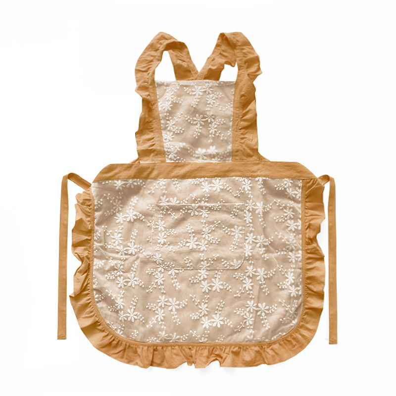V888-ELOSUNG21357-202502261535-00 Yellow Ruffled Kitchen Apron with Floral Lace - Comfortable Baking & Crafting Apron - Image 1