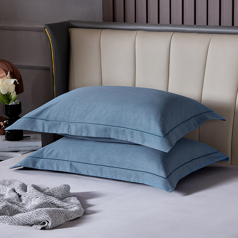 V888-ELOSUNG21438-202502281047-00 Blue Pure Cotton Flannel Pillowcase Set - Soft, Thickened, Solid Color (Pair, 48x74cm) - Image 1