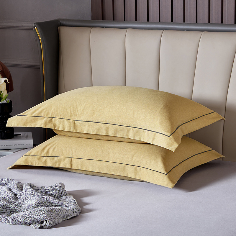 V888-ELOSUNG21447-202502281105-00 Yellow Pure Cotton Flannel Pillowcase Set - Soft, Thickened, Solid Color (Pair, 48x74cm) - Image 1