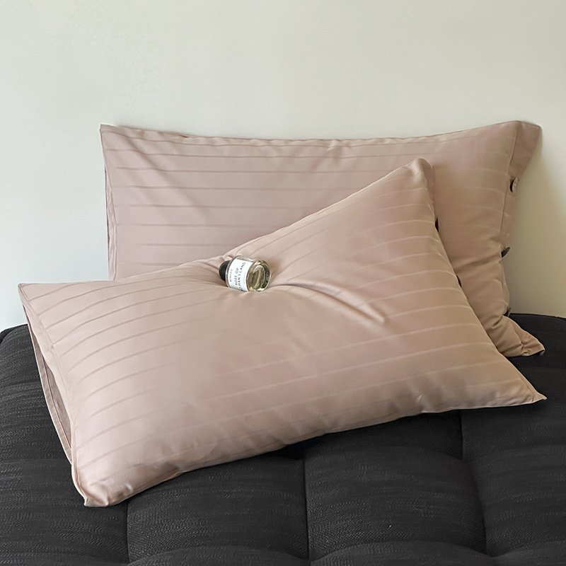 V888-ELOSUNG21456-202502281107-00 Light Brown Wide Stripes Long Staple Cotton Sateen Pillowcase Set - Jacquard Striped, Pure Cotton, 48x74cm (Pair) - Image 1