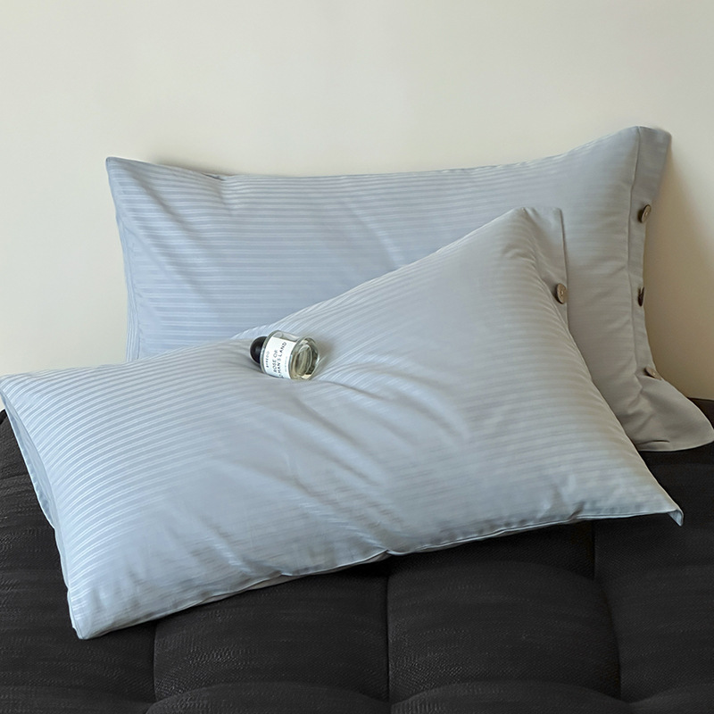 V888-ELOSUNG21458-202502281111-00 Blue Pinstripe Long Staple Cotton Sateen Pillowcase Set - Jacquard Striped, Pure Cotton, 48x74cm (Pair) - Image 1