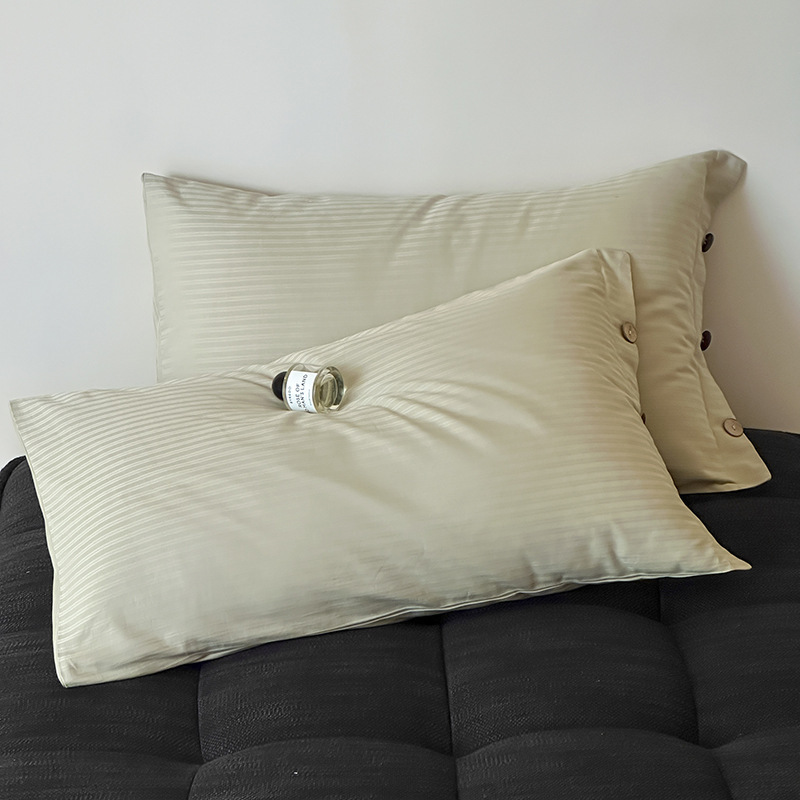 V888-ELOSUNG21461-202502281111-00 Light Green Pinstripe Long Staple Cotton Sateen Pillowcase Set - Jacquard Striped, Pure Cotton, 48x74cm (Pair) - Image 1