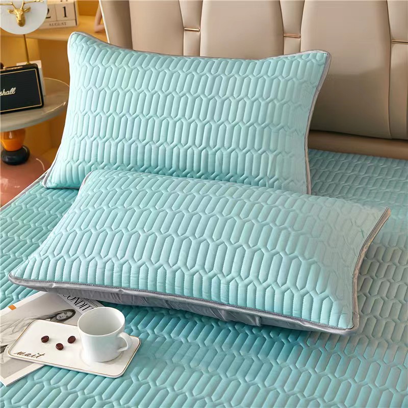 V888-ELOSUNG21490-202502281125-00 Mint Blue Cooling latex texture Pillowcase Set - Latex Feeling, Solid Color, 48x74cm (Pair) - Image 1