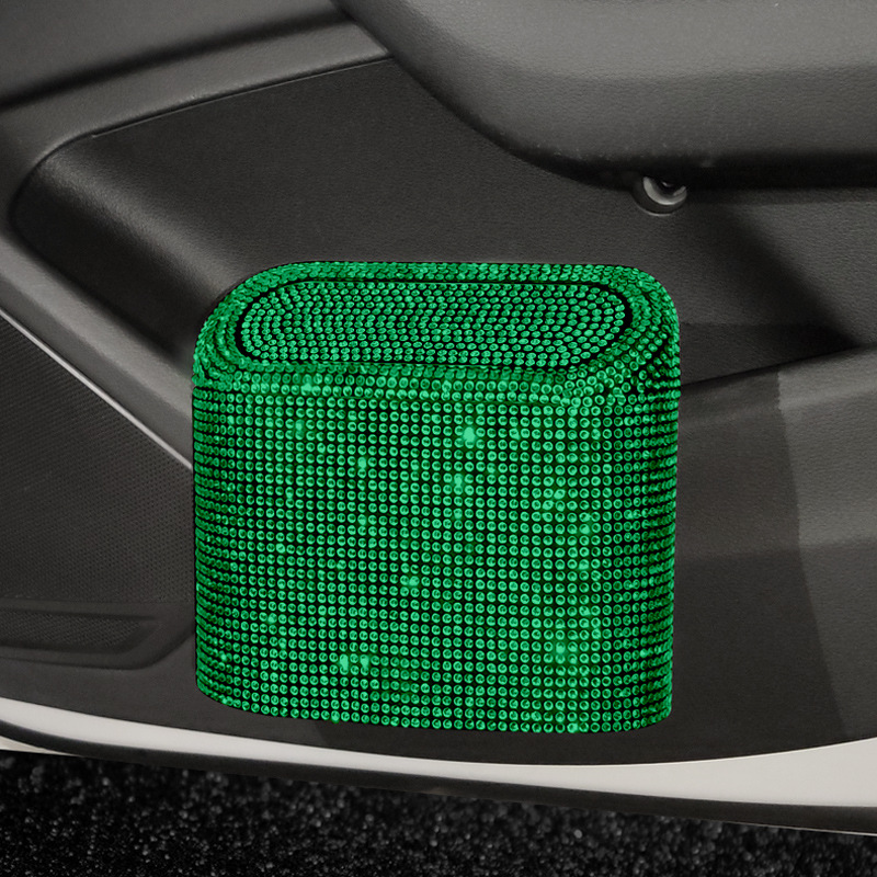 V888-ELOSUNG21656-202503071705-00 Green Diamond Sparkly Rhinestone Car Trash Can - Diamond Auto Garbage Bin Organizer - Image 1