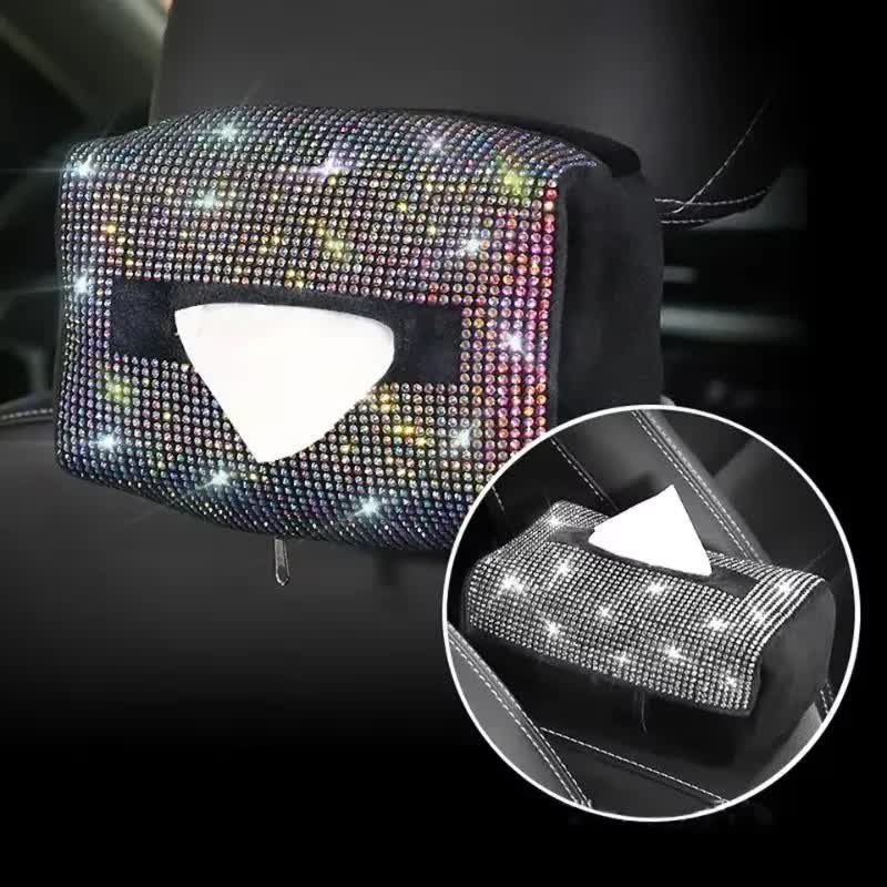 V888-ELOSUNG21659-202503071331-00 Colored Diamond Bling Rhinestone Car Tissue Box Holder - Applies to Visor & Seat Back - Image 1