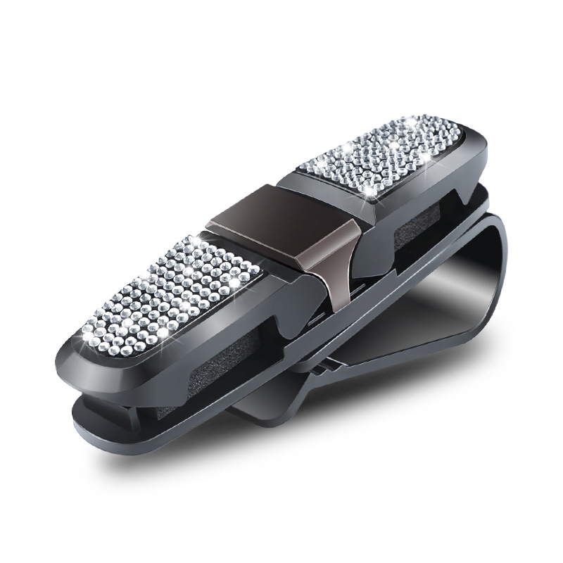 V888-ELOSUNG21671-202503111137-00 6 Pcs White Luxury Rhinestone Car Sun Visor Glasses Clip - Multi-Functional, 180° Rotatable, ABS Material - Image 1