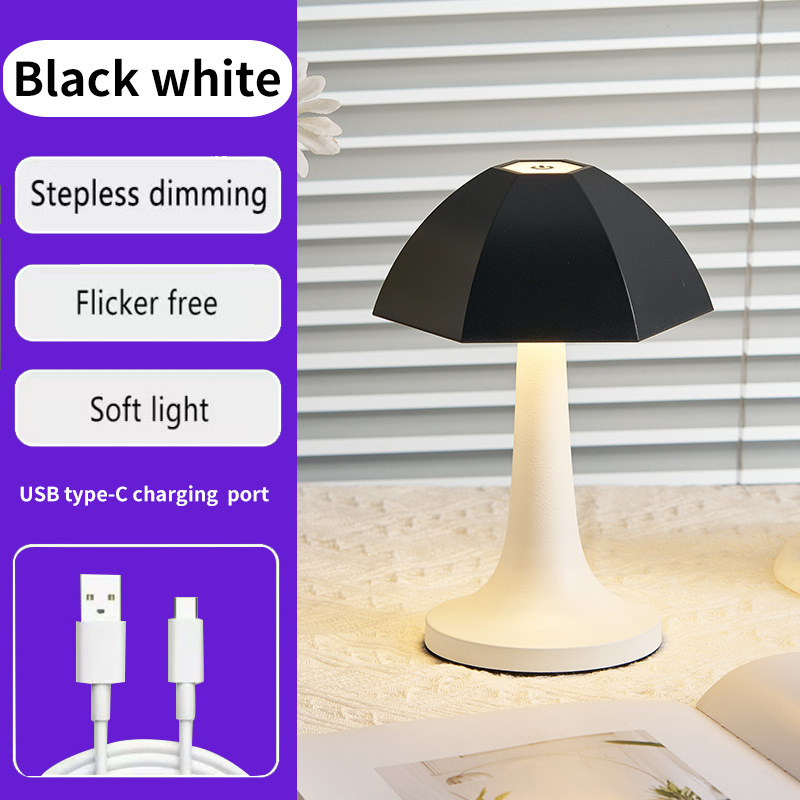 V888-ELOSUNG21730-202503111230-00 Black And White Nordic Umbrella Mushroom Table Lamp - Dimmable Ambient Light - Image 1