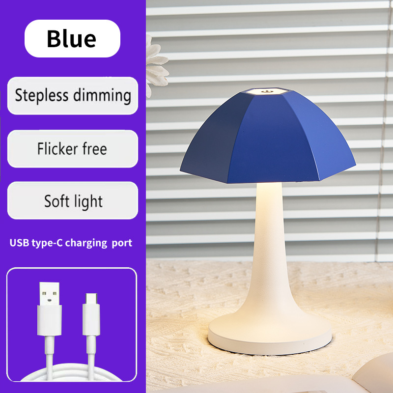 V888-ELOSUNG21733-202503111230-00 Blue And White Nordic Umbrella Mushroom Table Lamp - Dimmable Ambient Light - Image 1