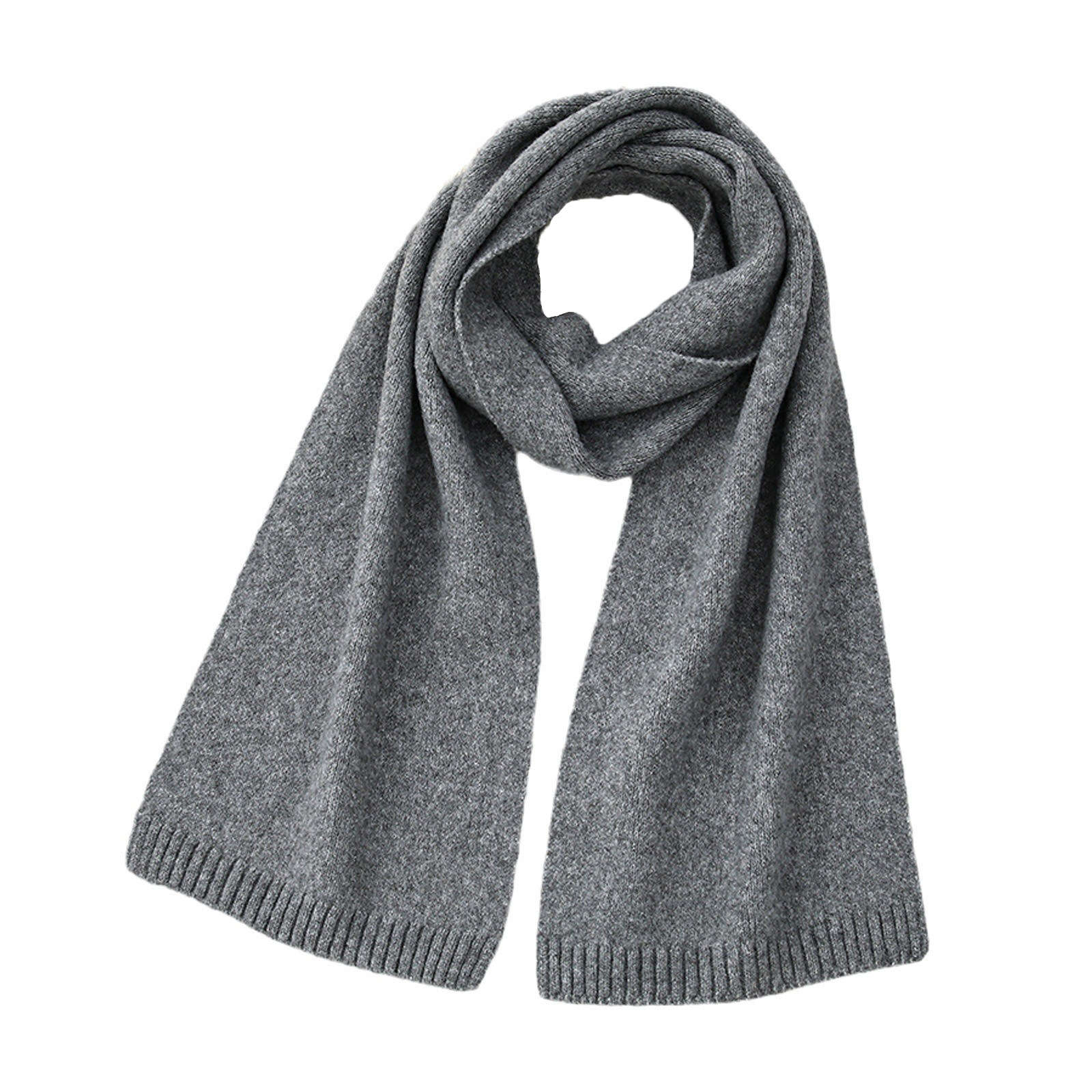 V888-ELOSUNG21741-202503111311-00 Grey Soft Wool-Blend Solid Color Knit Scarf for Women - Cozy Faux Cashmere Shawl - Image 1