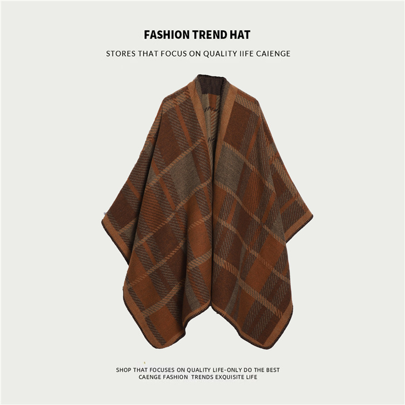 V888-ELOSUNG21768-202503111111-00 Brown Ethnic Boho Shawl for Women - Stylish Split Cape for Travel and Cooling Rooms - Image 1