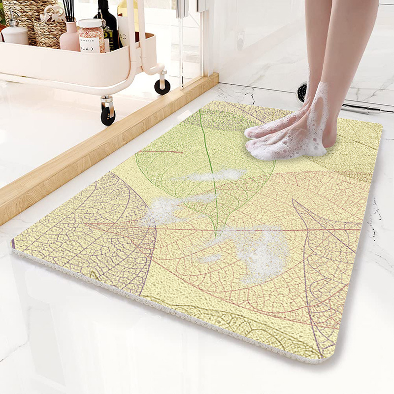 V888-ELOSUNG21805-202503121430-00 Yellow Leaves Pattern PVC Non-Slip Bath Mat 50x80cm - Shower Drain Hole Design, Soft & Quick-Dry Bathroom Rug - Image 1