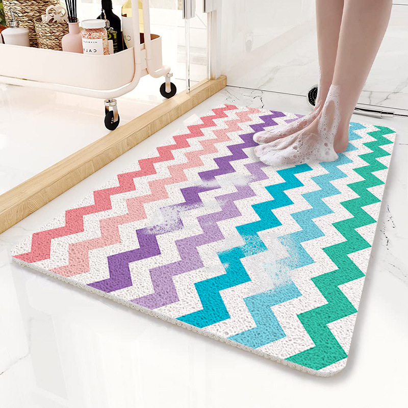V888-ELOSUNG21812-202503121434-00 Colorful Wavy Lines Pattern PVC Non-Slip Bath Mat 50x80cm - Shower Drain Hole Design, Soft & Quick-Dry Bathroom Rug - Image 1