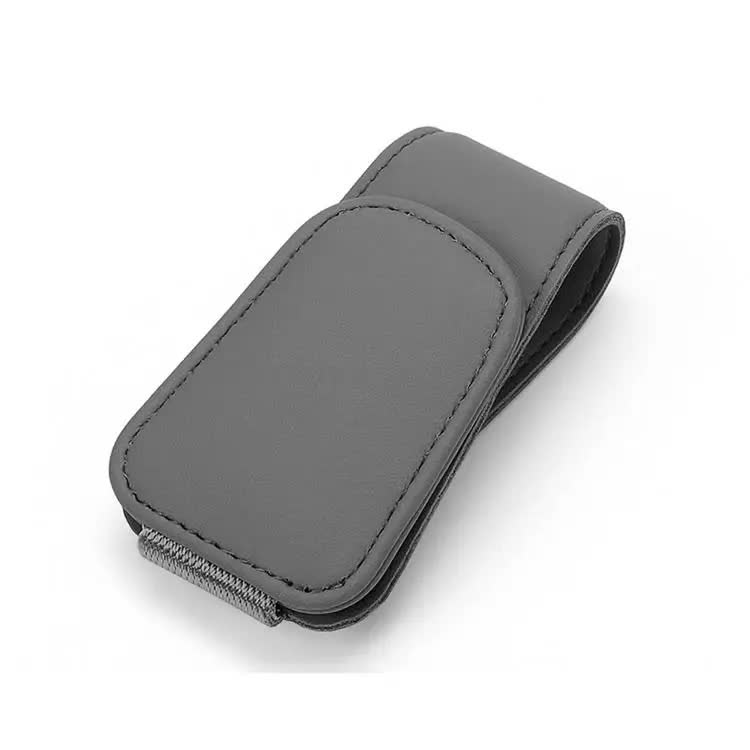 V888-ELOSUNG21827-202503121506-00 2 Pcs Grey PU Leather Car Visor Sunglasses Holder - Multi-Functional Clip for Glasses, Cards & Tickets, 9.5x4.5cm - Image 1