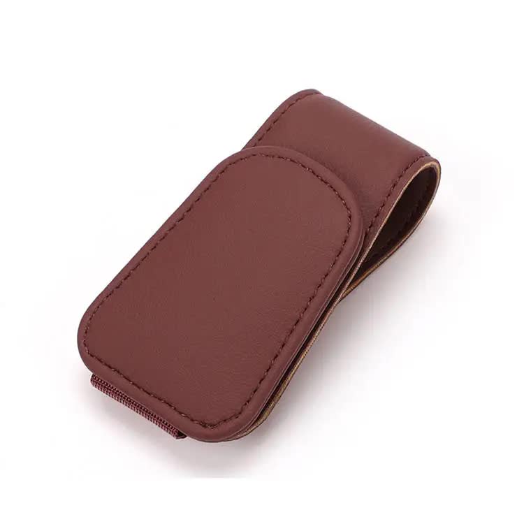 V888-ELOSUNG21829-202503121506-00 2 Pcs Wine Red PU Leather Car Visor Sunglasses Holder - Multi-Functional Clip for Glasses, Cards & Tickets, 9.5x4.5cm - Image 1