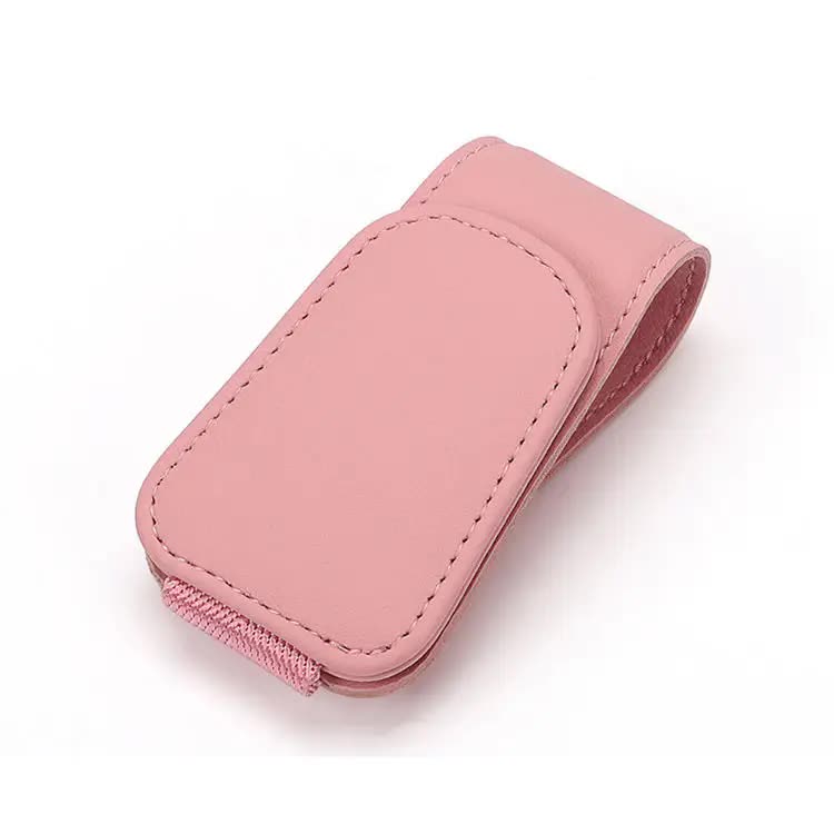 V888-ELOSUNG21831-202503121506-00 2 Pcs Pink PU Leather Car Visor Sunglasses Holder - Multi-Functional Clip for Glasses, Cards & Tickets, 9.5x4.5cm - Image 1