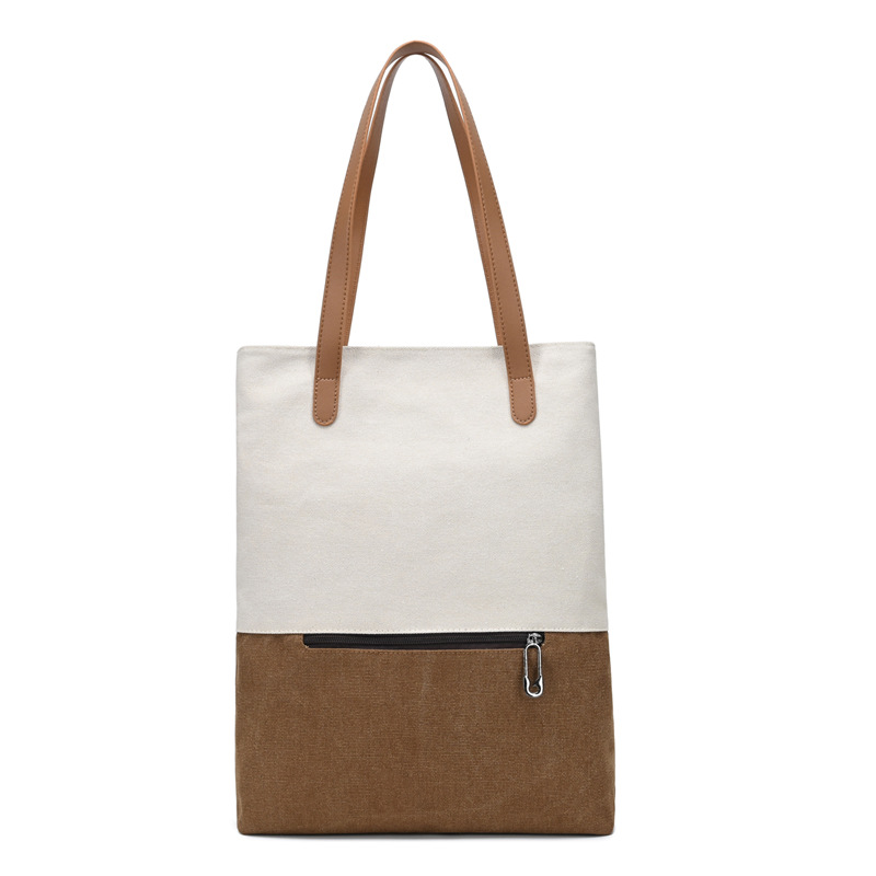 V888-ELOSUNG21840-202503121517-00 Beige And Brown Canvas Tote Bag for Women - Multi-Use Shoulder Handbag & Backpack, Large Capacity, 30x10x40cm - Image 1
