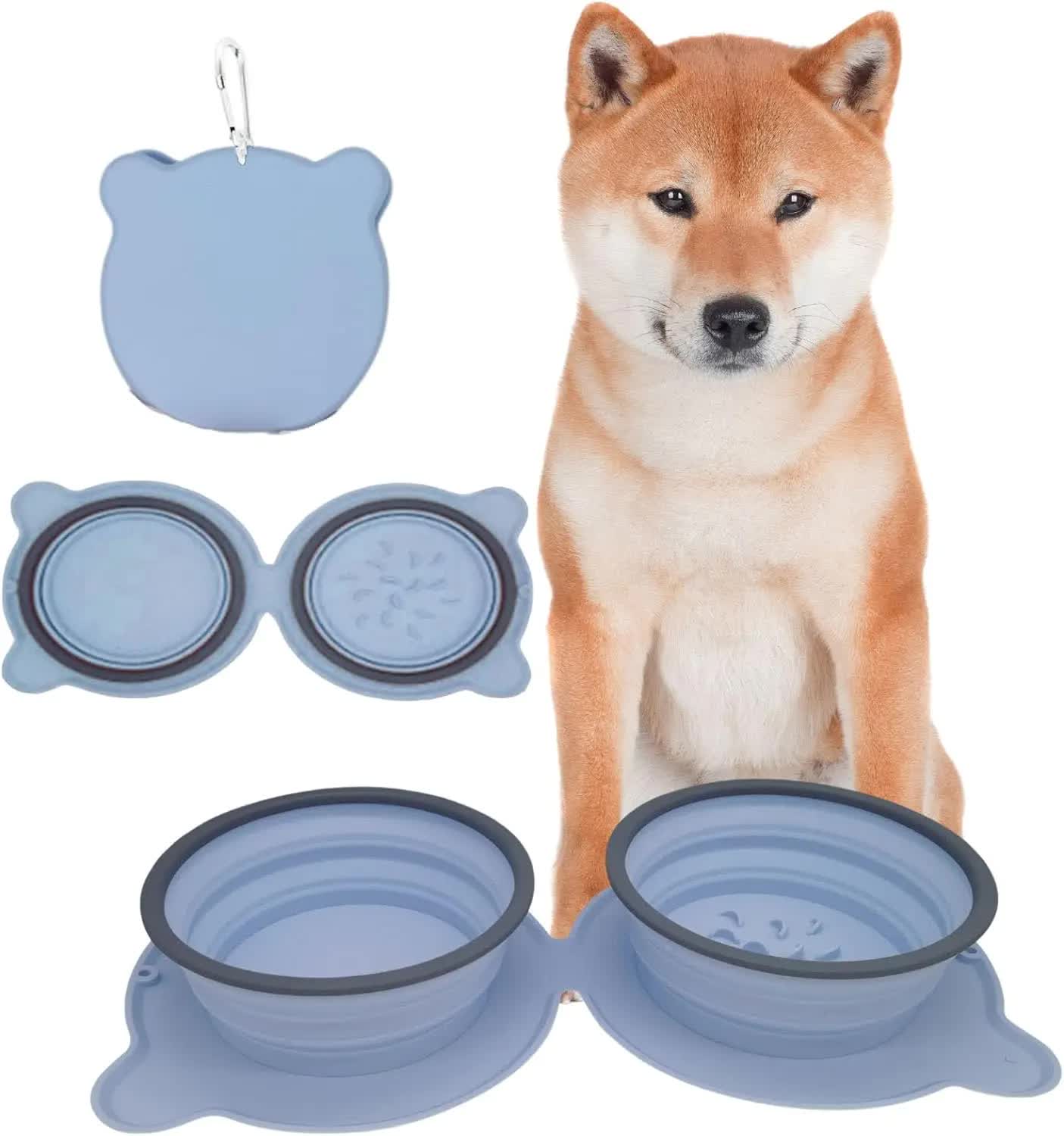 V888-ELOSUNG21873-202503131515-00 Dark Blue Portable Collapsible Pet Bowl Set - Food-Grade Silicone Double Bowl for Dogs & Cats, Anti-Slip & Easy to Clean - Image 1