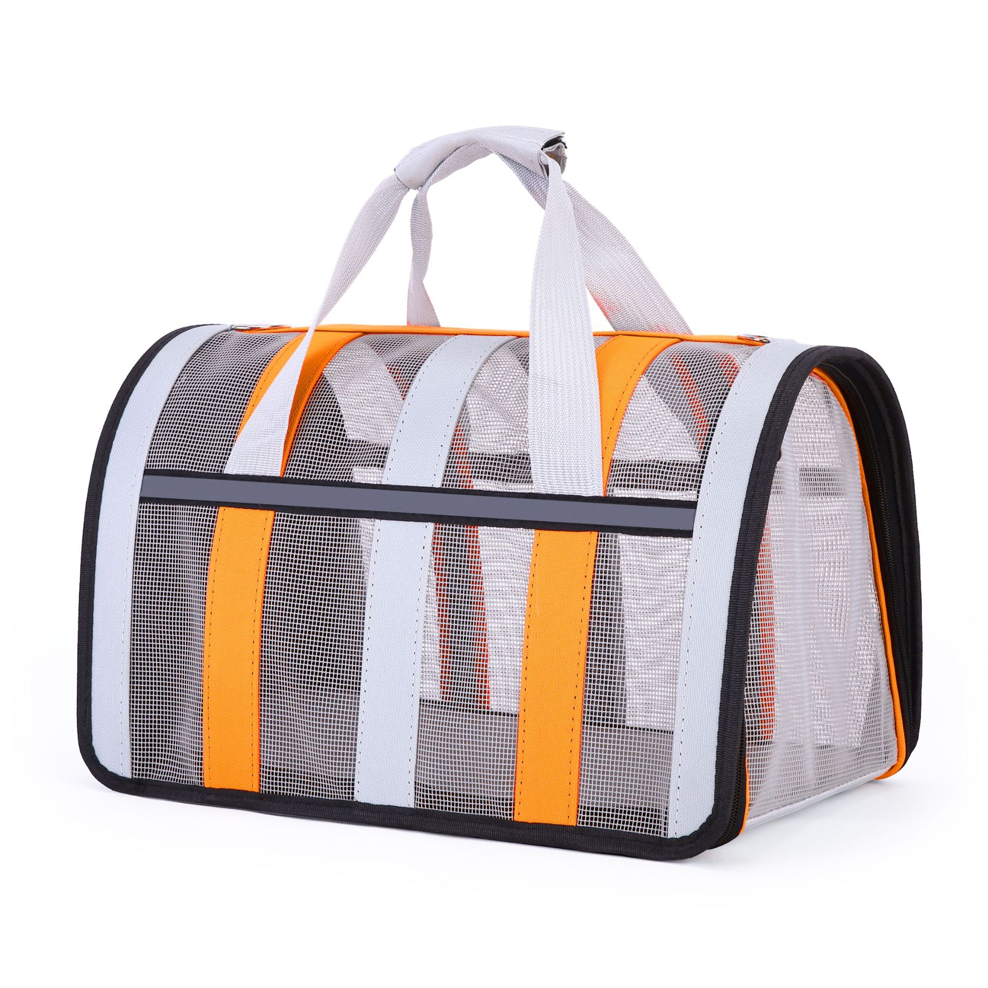 V888-ELOSUNG21987-202503180947-00 Size M Orange And Grey Foldable Pet Carrier Bag - Lightweight, Breathable, and Spacious for All Seasons - Image 1