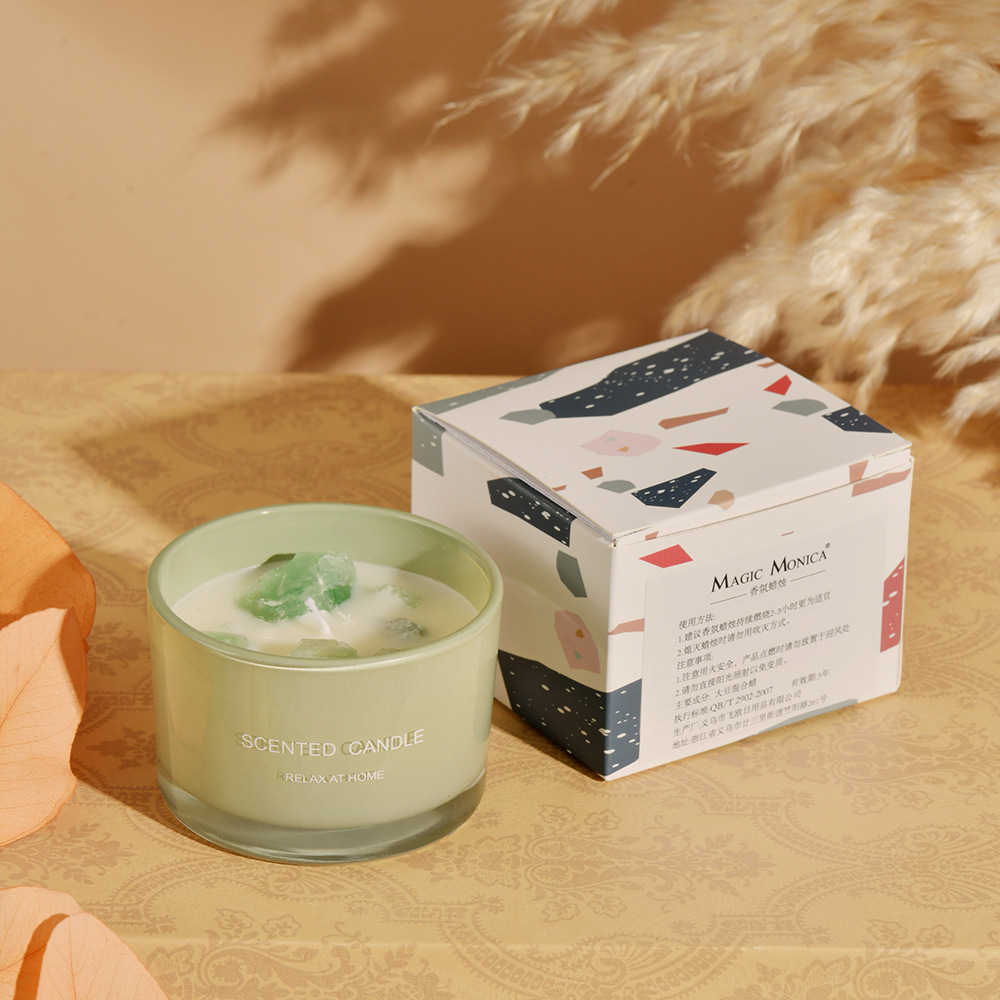 V888-ELOSUNG22092-202503181011-00 3 PCS (Gardenia)Macaron Crystal Stone Scented Candle - Aromatherapy Gift - Image 1