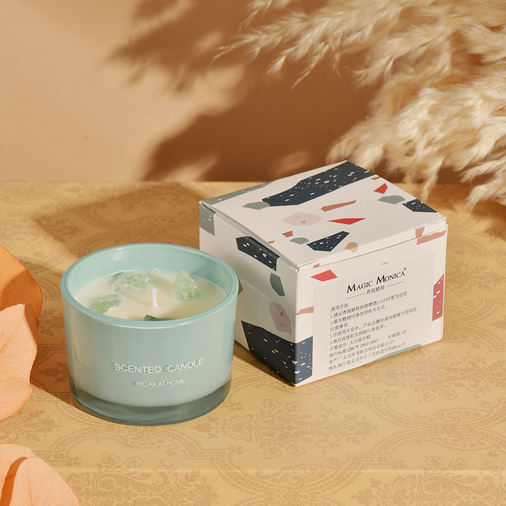 V888-ELOSUNG22096-202503181011-00 3 PCS (Blue bell)Macaron Crystal Stone Scented Candle - Aromatherapy Gift - Image 1