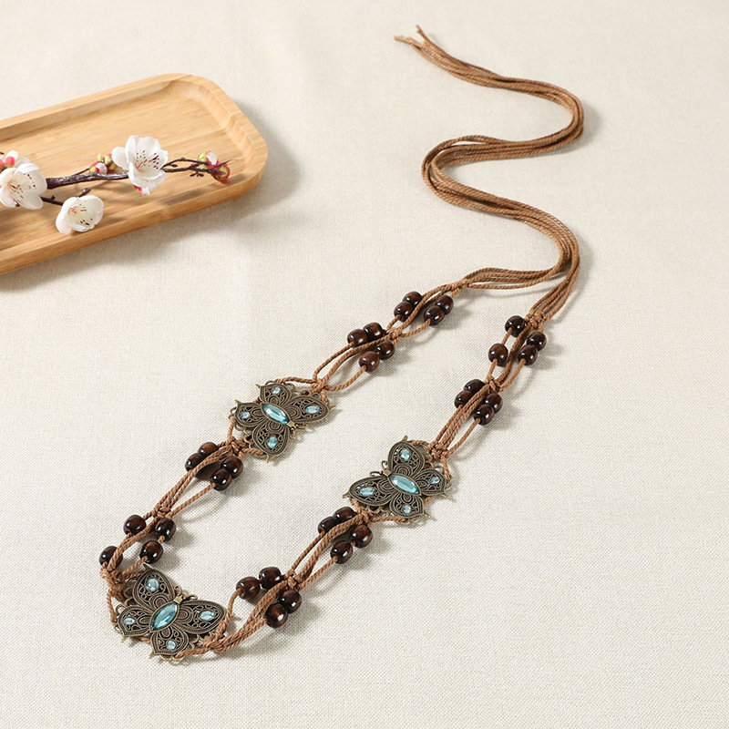 V888-ELOSUNG22121-202503181021-00 2 PCS Butterfly Ethnic Style Waist Chain - Beaded Bohemian Belt for Women - Image 1