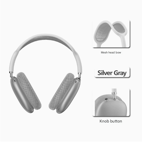 V888-ELOSUNG22208-202503211716-00 Silver Bluetooth Over-Ear Headphones - Mesh Headband, Wireless, Rotatable Earcups - Image 1