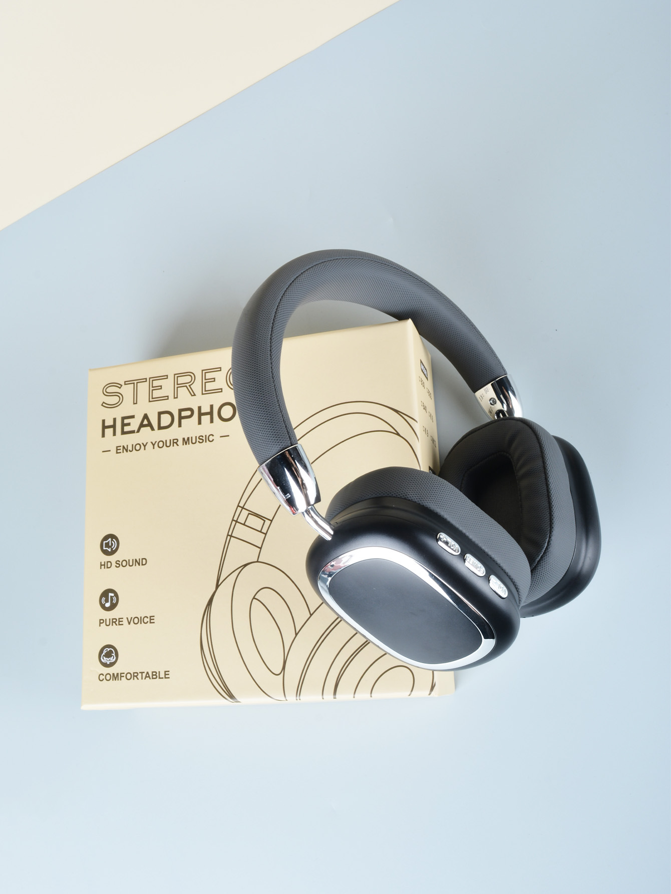 V888-ELOSUNG22214-202503211722-00 Black Comfortable Bluetooth Over-Ear Headphones - Soft Earmuffs, Foldable Design, Stereo Sound - Image 1