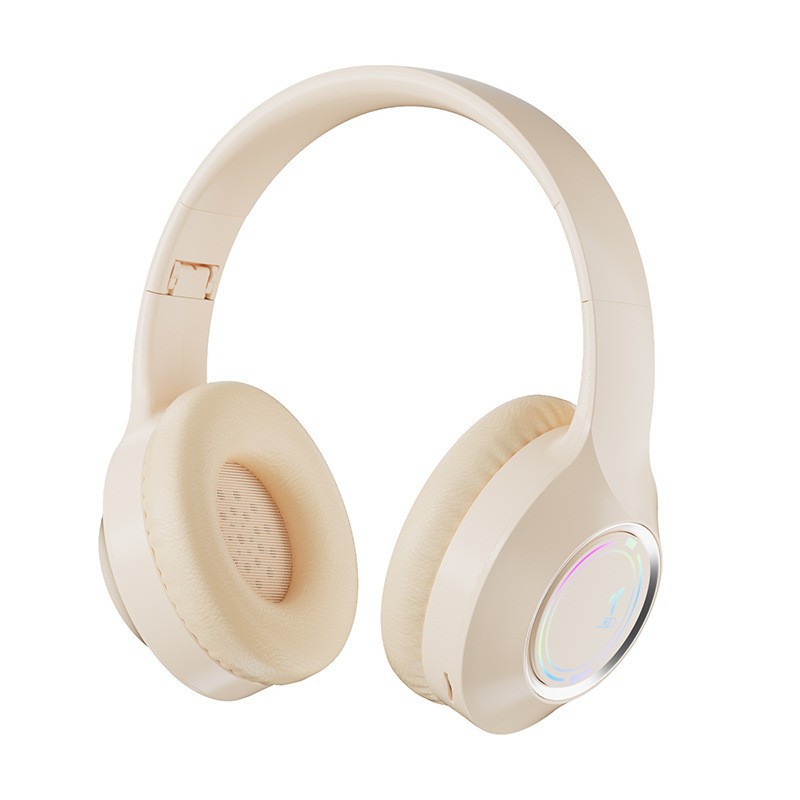 V888-ELOSUNG22223-202503211725-00 Beige Bluetooth 5.2 Headphones - Foldable, Adjustable Headband, TF Card - Image 1