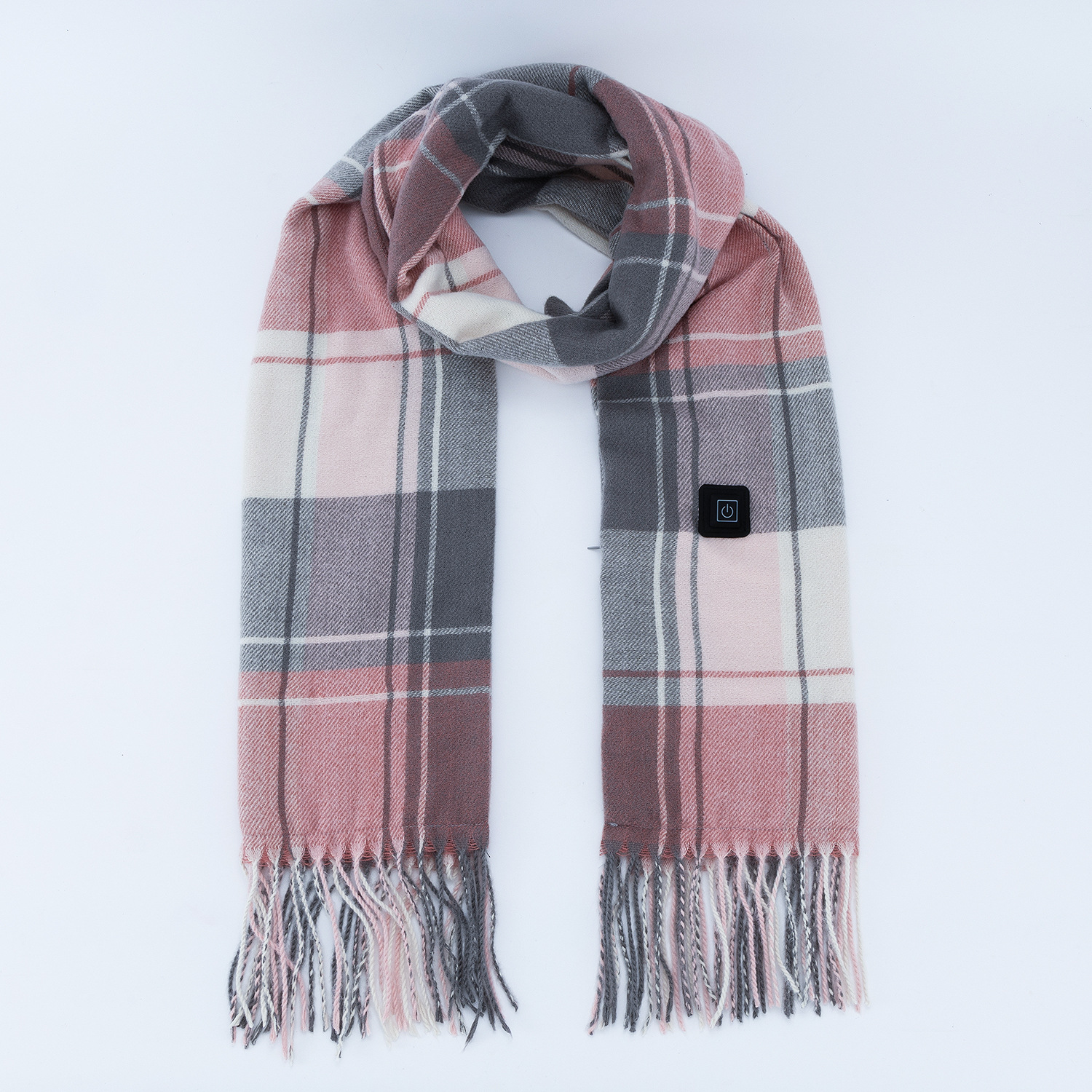 V888-ELOSUNG22236-202503211748-00 Gray And Pink Plaid Heated Scarf - Electric Warming Scarf, Winter Outdoor Essential (Without power bank) - Image 1
