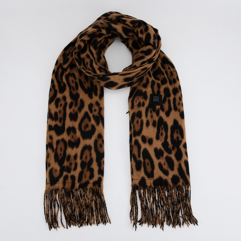V888-ELOSUNG22240-202503211751-00 Leopard Print With Brown Background Heated Scarf - Electric Warming Scarf, Winter Outdoor Essential (Without power bank) - Image 1