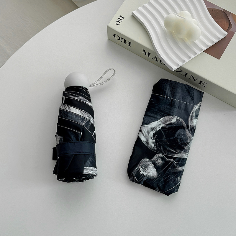 V888-ELOSUNG22291-202503211637-00 Black Butterfly Mini 5-Fold Umbrella - Portable, Anti-UV, Black Glue Coating - Image 1