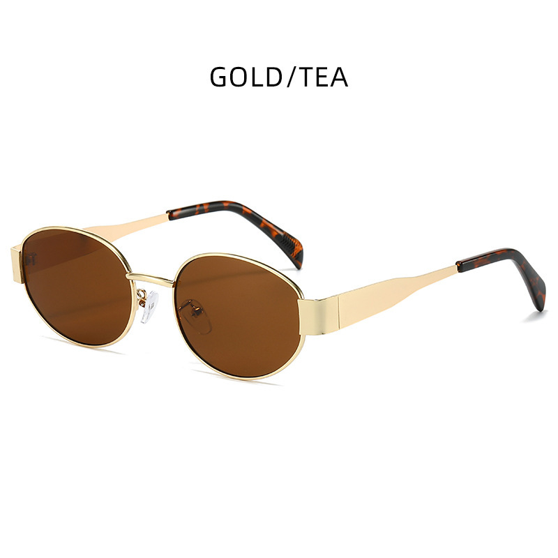 V888-ELOSUNG22682-202504011320-00 Gold + Tea 2-PCS Retro Oval Sunglasses with UV Protection for Men & Women - Image 1