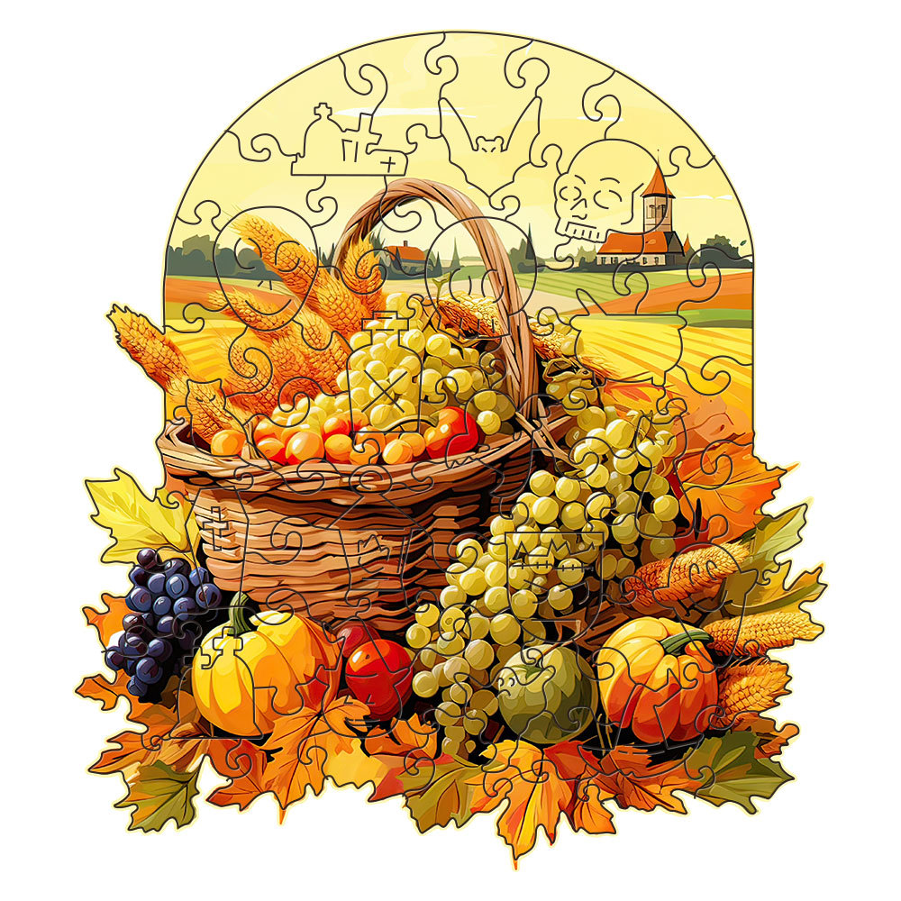V888-ELOSUNG22728-202504011237-00 Fruit and vegetable basket Thanksgiving Wooden Puzzle - Vegetable & Fruit Design, Home Decor, Educational Toy (Size L) - Image 1