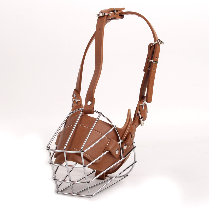 V888-ELOSUNG22763-202504011235-00 Brown Metal Basket Dog Muzzle - Anti-Bite & Anti-Barking - L - Image 1