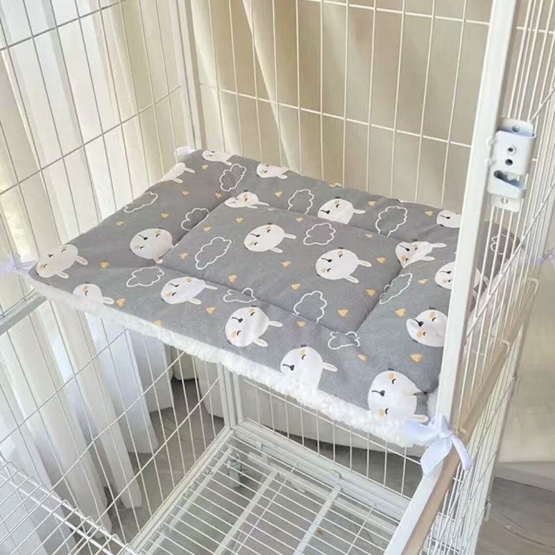 V888-ELOSUNG22836-202504141347-00 Tie-On Cat Cage Platform Pad - Rabbit pattern on Gray background (30x75cm) - Image 1