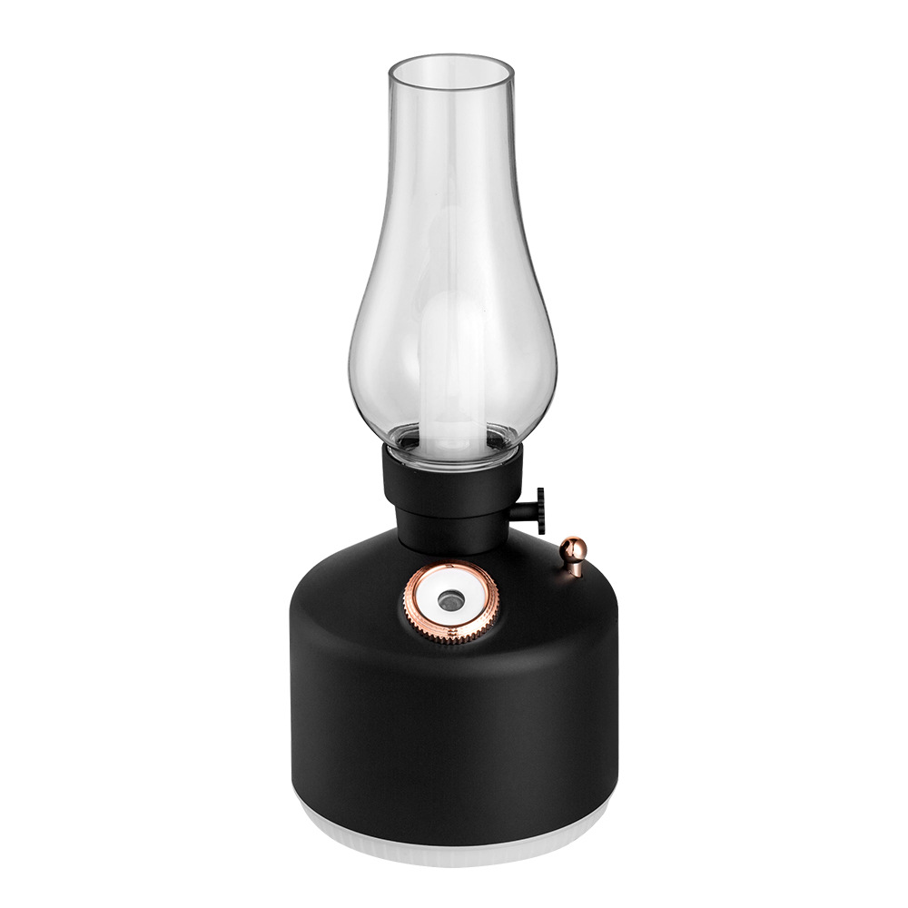 V888-ELOSUNG22849-202504141359-00 Black Retro Kerosene Lamp Humidifier - Rechargeable Cool Mist Maker with Dimmable Light - Image 1