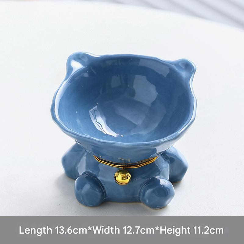 V888-ELOSUNG22921-202504141525-00 Blue Cute Ceramic Cat Bowl - Pet Feeder for Feeding and Drinking - Image 1