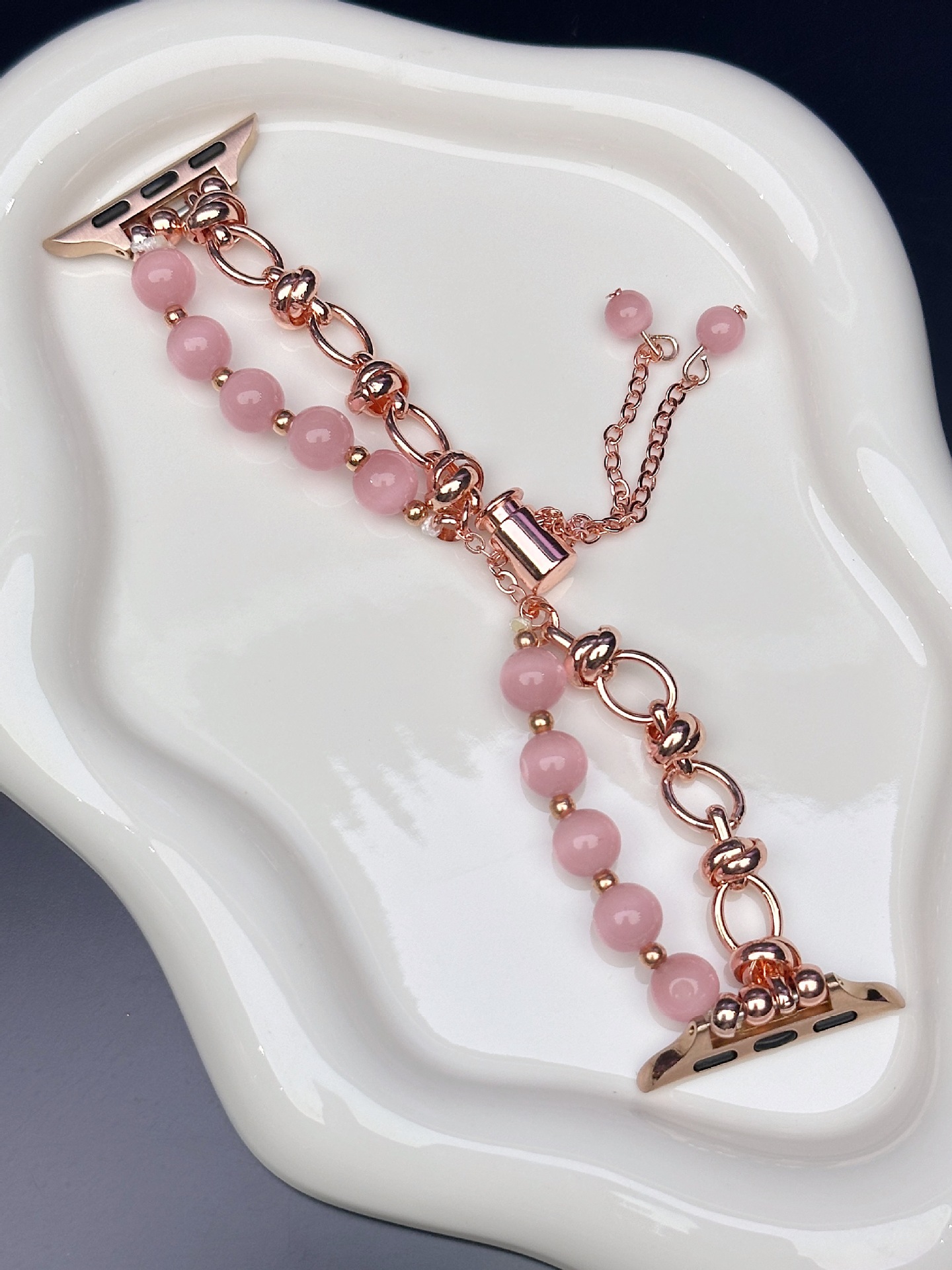 V888-ELOSUNG22998-202504141717-00 2-pcs Pink Elegant Cat's Eye Beaded Bracelet Band for Apple Watch - Women's Luxury Strap (Compatible Size :42/44/45MM ) - Image 1