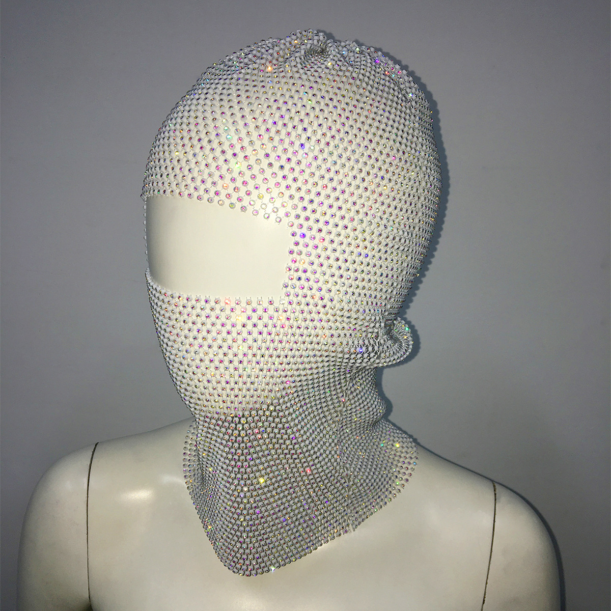 V888-ELOSUNG23006-202503180952-00 White colored diamonds Glitter Rhinestone Face Balaclava - Trendy Music Festival Head Cover, 37cm - Image 1