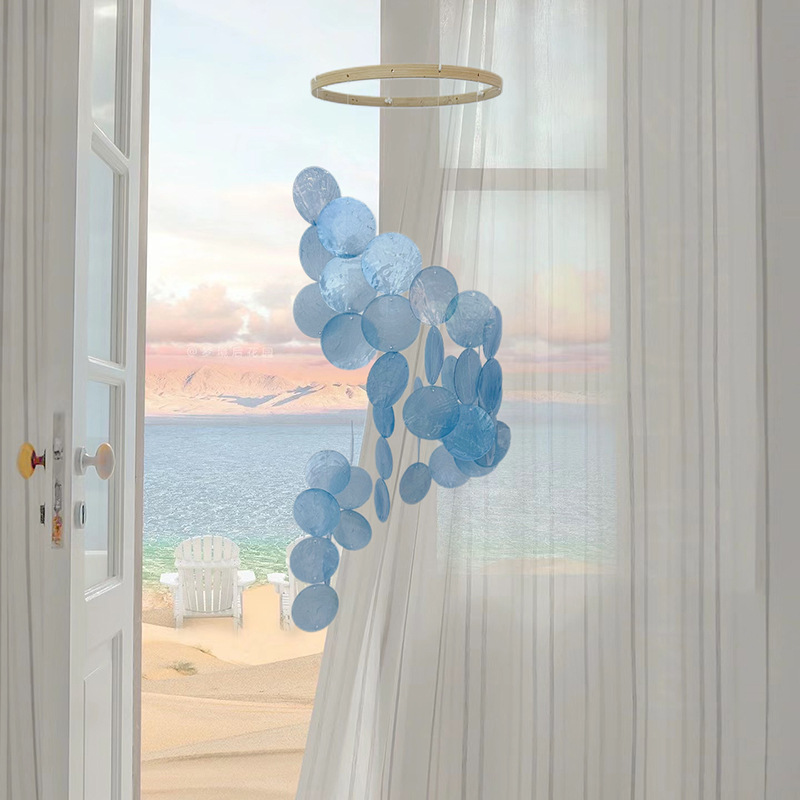 V888-ELOSUNG23032-202503211736-00 Blue Bohemian Seashell Wind Chime - Dream Catcher Hanging Decor for Home - Image 1