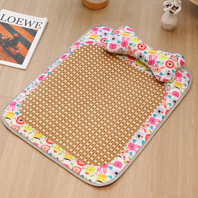 V888-ELOSUNG23076-202503211548-00 Size S Style 1 Pink And Brown Pet Cooling Mat for Dogs and Cats - Summer Breathable Woven Rattan Bed with Sponge Cushion, Durable and Chew-Resistant - Image 1